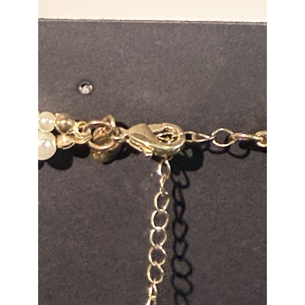 Chico's Faux Pearl Twisted Rope Caged Gold Tone Bib Statement Necklace Hangtag - Picture 3 of 5